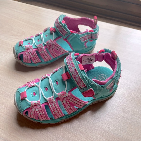 CAT & JACK UGC Toddler size 10 water shoes pink blue adjustable Velcro top back - Picture 3 of 12